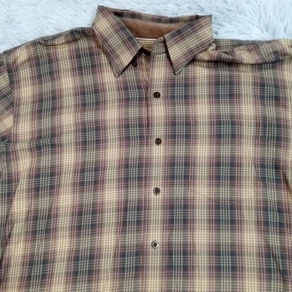 Cutter & Buck Mens Shirt Button Up Brown XL Plaid Long Sleeve Pocket Collar - Picture 4 of 12